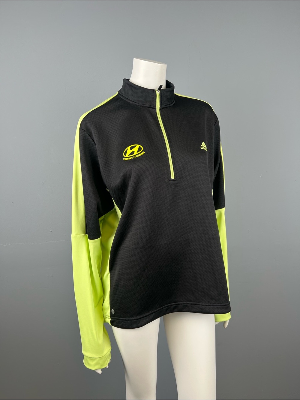 Adidas Hyundai Men’s Black & Neon Yellow Quarter-Zip Pullover Sweater